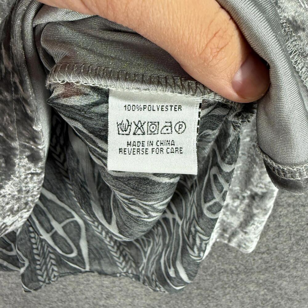 Adore Blouse Women S Small Gray Geometric Long Sleeve Velvet Round Neck Casual - Picture 4 of 7